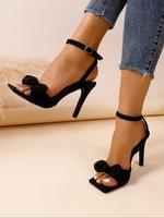 Women's Fashionable Bow Decorated Stiletto Heels, 2025 New Style Elegant Square Toe High Heel Sandals for Party, Daily Clothi...