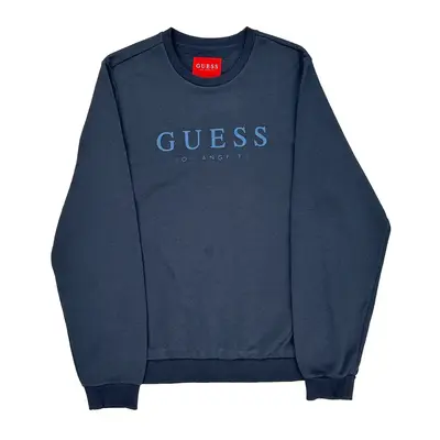 Los Angeles Guess Spellout Sweatshirt - Large Blue Cotton Blend