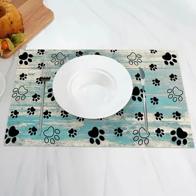 Grey Blue Animal Paw Prints Retro Set Of 4 Placemats - Aperturee