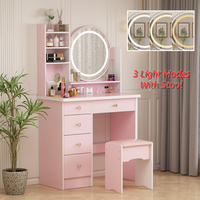 FUFU&GAGA Makeup Vanity Desk with Mirror, Lights, Drawers, 31.5”W x 15.7”D x 53.1”H, Versatile Storage for Makeup and C...