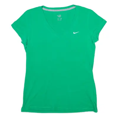 NIKE Girls T-Shirt Green V-Neck M