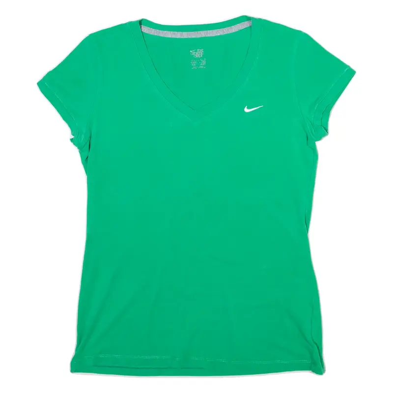 NIKE Girls T-Shirt Green V-Neck M