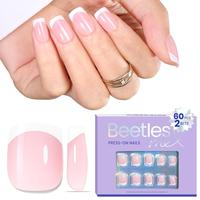 Beetles French Tip Press On Nails: Pink  Brown Look Gel-Like French Tips Fake Nails Extensions Gel Nail Tips Kits Stick On Na...