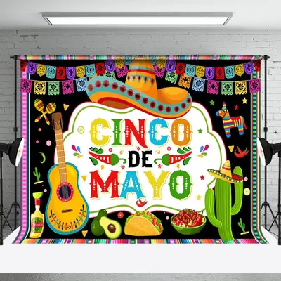 Sombrero Chili Guitar Cactus Cinco De Mayo Backdrop - Aperturee