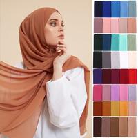 Islamic Shawl Plain Georgette Muslim Women Hijab Headscarf Bubble Chiffon Hijab Scarf