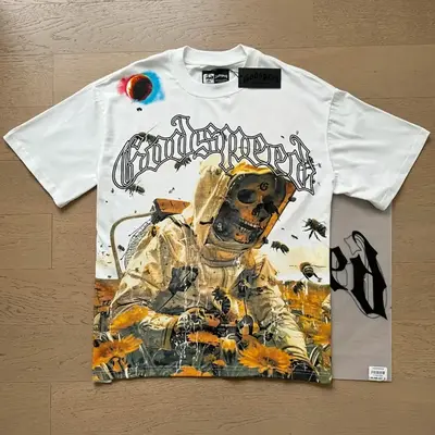 Oversize Summer Godspeed Cotton T-shirt Harajuku Skull Print Tops Men Women GOD SPEED Round Neck Short Sleeve Vintage Tee