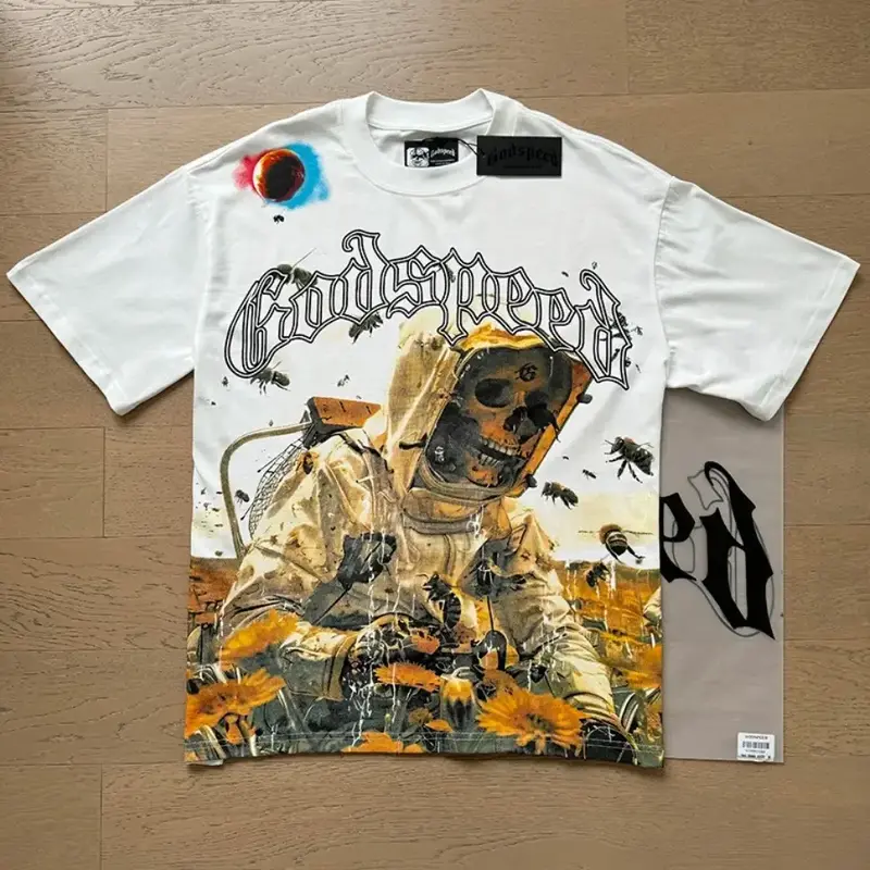 Oversize Summer Godspeed Cotton T-shirt Harajuku Skull Print Tops Men Women GOD SPEED Round Neck Short Sleeve Vintage Tee