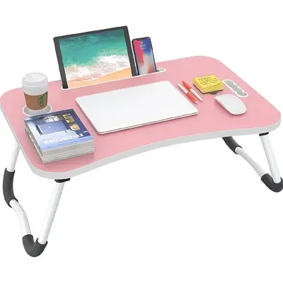 23 Inch Laptop Bed Table, Laptop Desk for Bed, Foldable Laptop Bed Desk, Handle, Desktop Card Slot, Cup Slot, Side Drawer, Po...