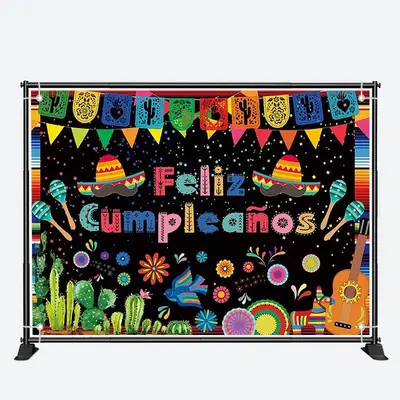 Feliz Cumpleanos Cactus Mexican Fiesta Backdrop - Aperturee