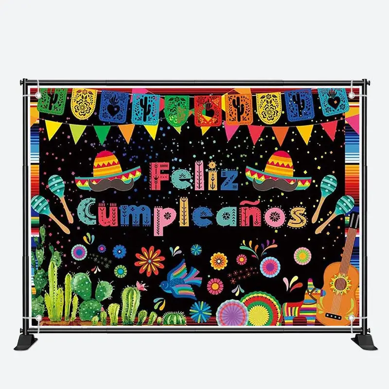 Feliz Cumpleanos Cactus Mexican Fiesta Backdrop - Aperturee