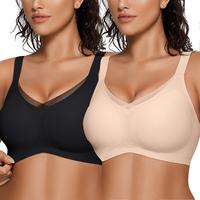 OEAK 2PCS Women Wireless V Neck Crossover Mesh Bras Comfortable Bralette Supportive Tshirt Bra No Underwire Seamless Push Up ...