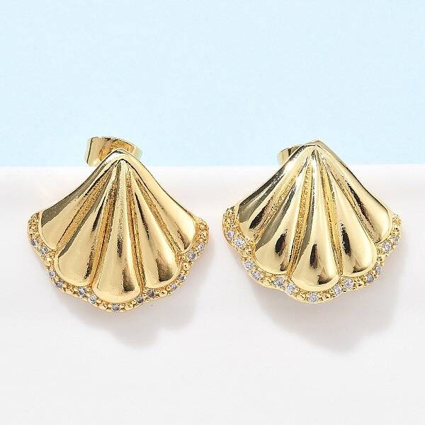 Brass Clear Cubic Zirconia Stud Earrings