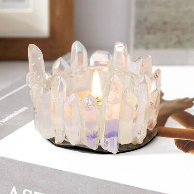 Electroplated Natural Quartz Crystal Candle Holder