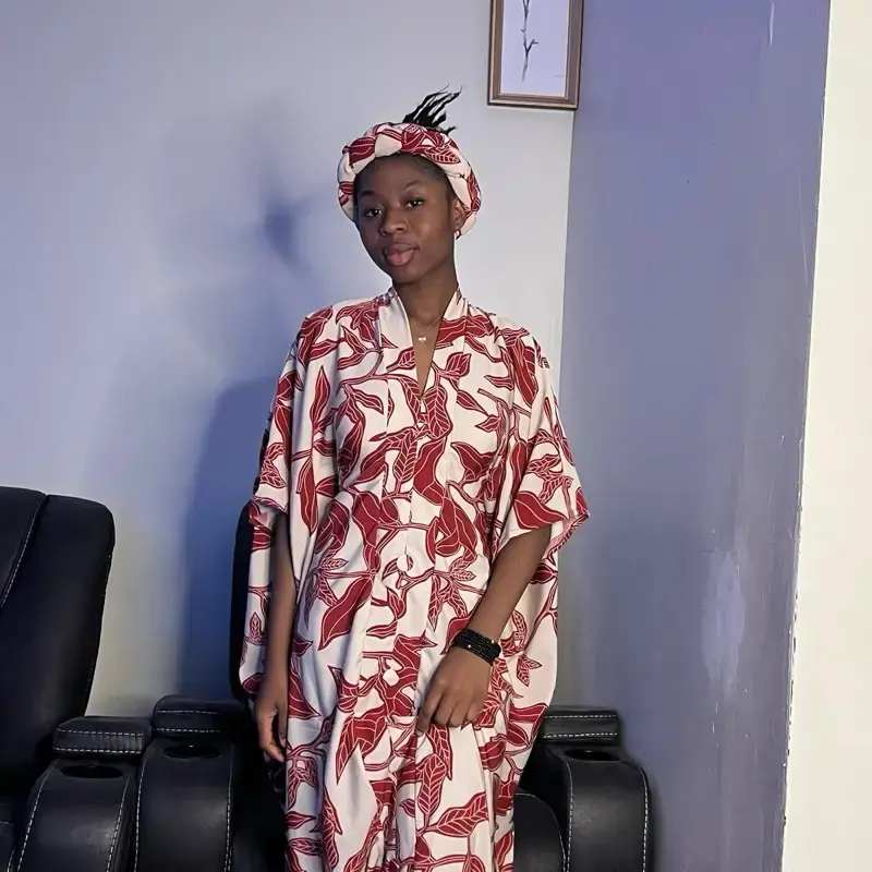 Rich Anty Party Dress for Women - Red and White Patterned Outfit with Long Sleeves and Headpiece set