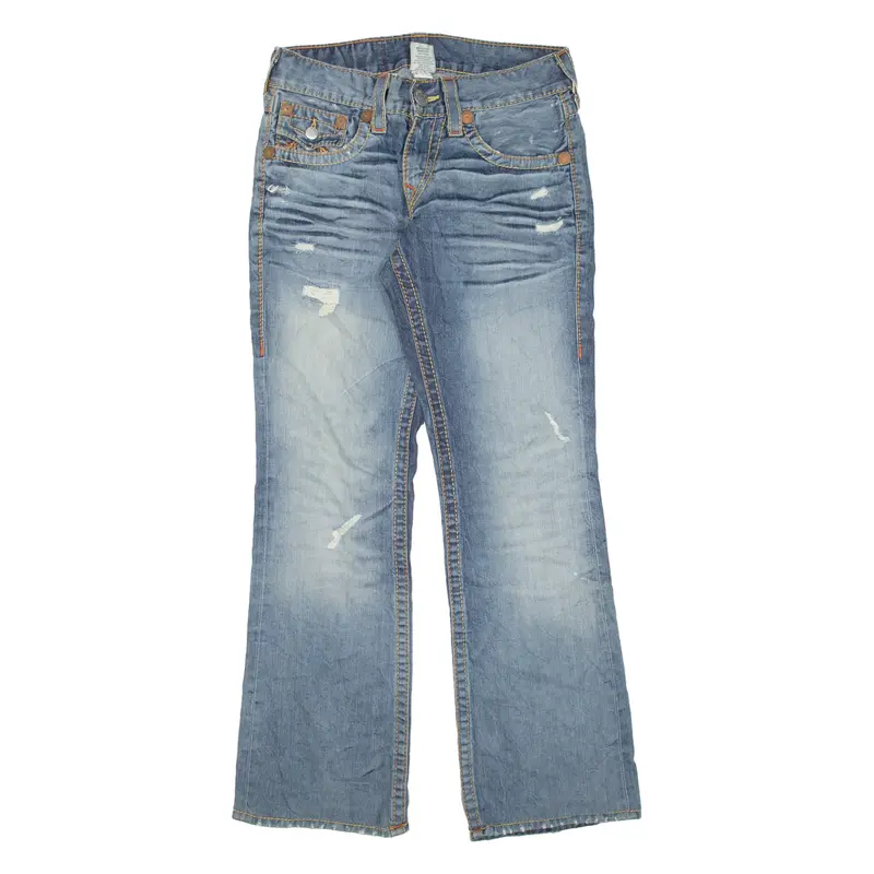 TRUE RELIGION Rainbow Billy Distressed Mens Jeans Blue Relaxed Bootcut W31 L31