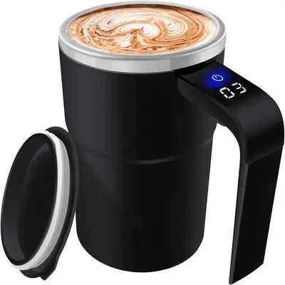 13 OZ Automatic Stirring Coffee Cup, Coffee Cup with Magnetic Capsule, with Temperature Display Function, Suitable for Coffee...