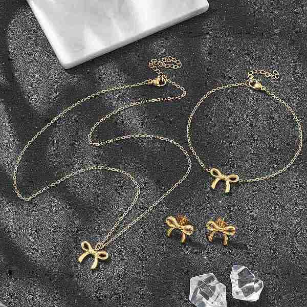 Bowknot 304 Stainless Steel \r\nStud Earrings & Necklaces & Bracelets Sets