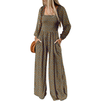 Dokotoo Women's Casual Loose Cowl Jumpsuit Jumpsuit Long Sleeve Printed Wide Leg Pants Jumpsuit with Pockets