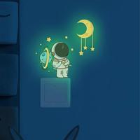 Luminous Sticker, 1 Count Glow in The Dark Astronaut Switch Sticker, Cartoon Moon Star Self Adhesive Wall Sticker, Decorativ...