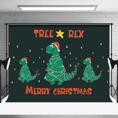 Aperturee Dinosaur Green Tree Tree Res Merry Christmas Backdrop - Aperturee