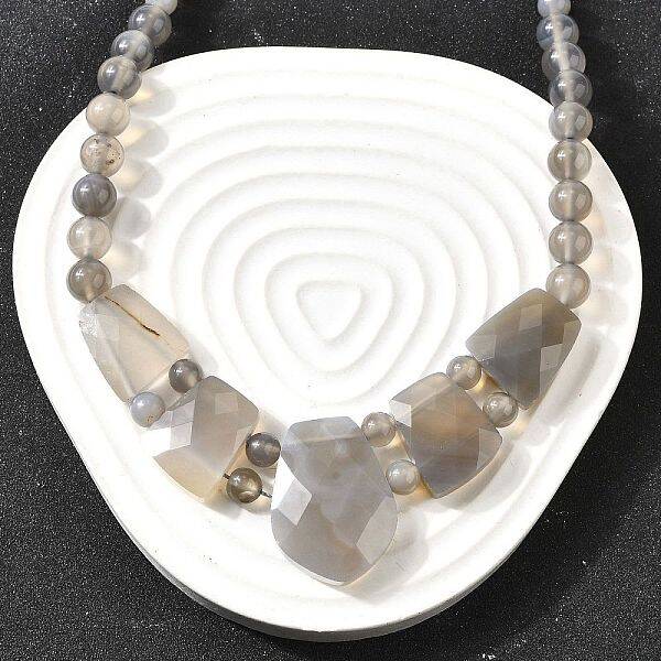 Natural Grey Agate Faceted Bib Graduated Beaded Necklaces for Women