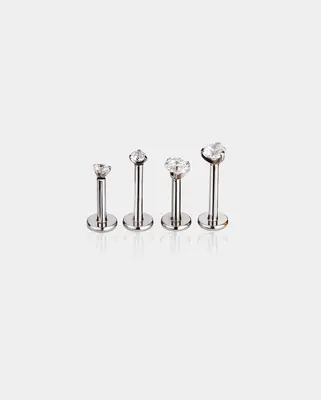 CZ Threadless Push Pin Titanium Helix Stud - Silver / 8mm / 2mm