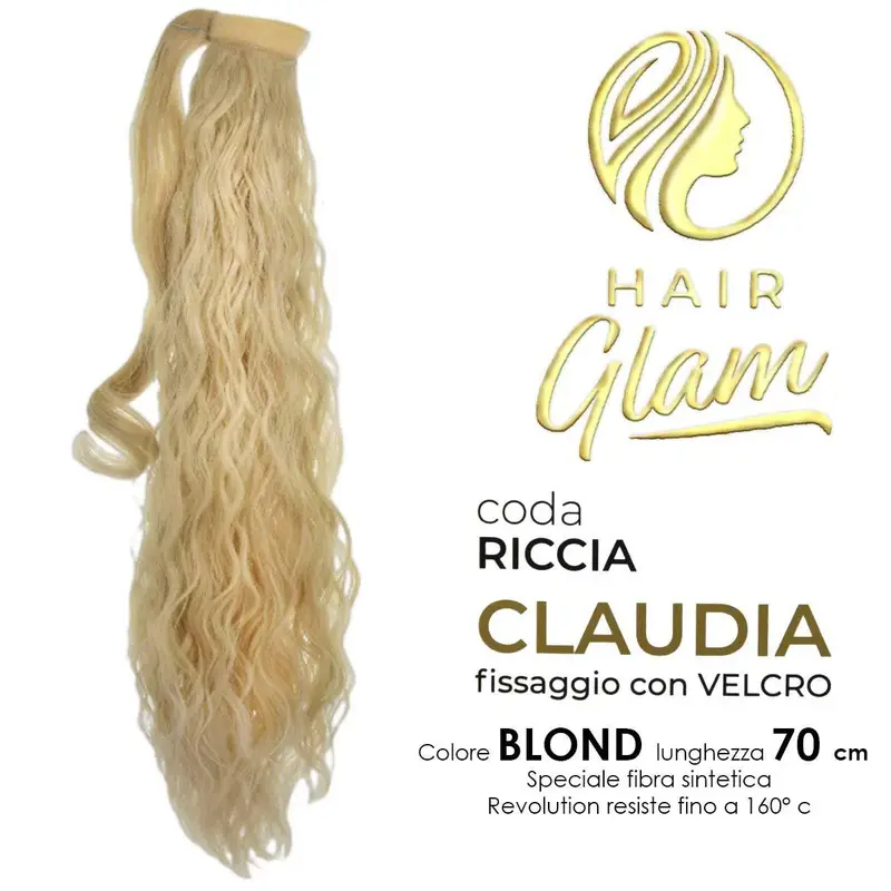 HAIR GLAM CLAUDIA CURLY PONY WITH VELCRO FIBER REVOLUTION BLOND 70cm
