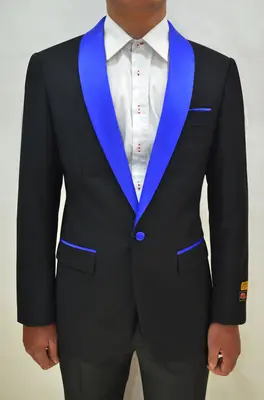 Dinner Jacket - Black/Royal Blue - Mens Wholesale Blazers