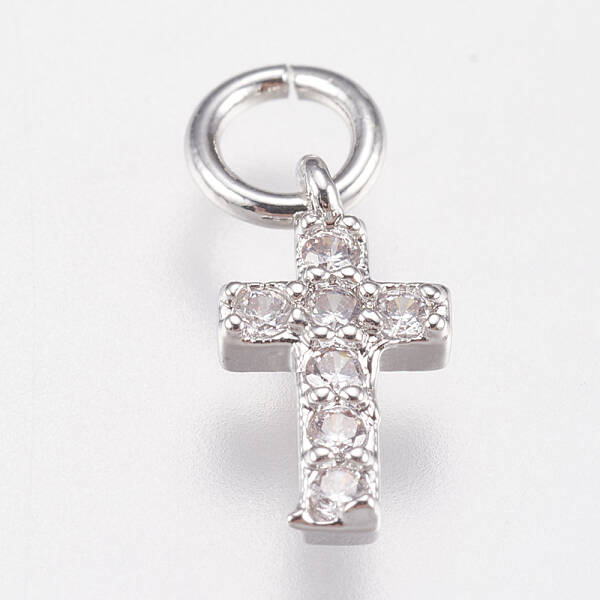 Brass Micro Pave Cubic Zirconia Tiny Cross Charms