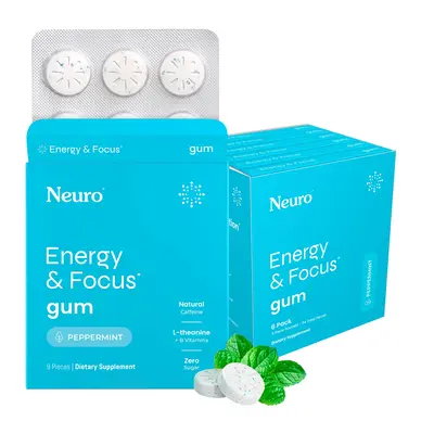 Neuro Energy Caffeine Gum/Mints for Energy & Focus - Sugar-Free with L theanine, Caffeine, Vitamin B12 & Vitamin B6 - Pepperm...