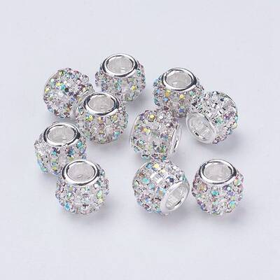 Silver Color Plated Alloy Grade A Rhinestone European Beads