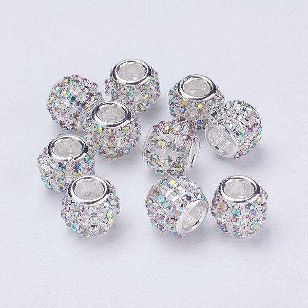 Silver Color Plated Alloy Grade A Rhinestone European Beads