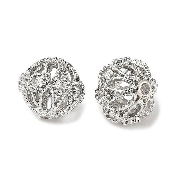 Brass Micro Pave Cubic Zirconia Beads