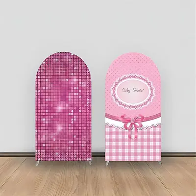 Aperturee Pink Glitter Plaid Bow Tie Baby Shower Arch Backdrop | Custom Arched Wall Covers | Chiara Wall Backdrop Diy | Diy A...