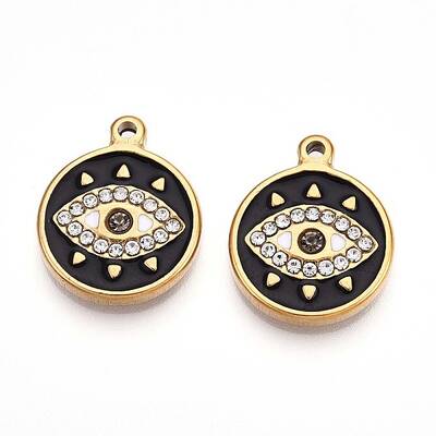 304 Stainless Steel Enamel Rhinestone Pendants