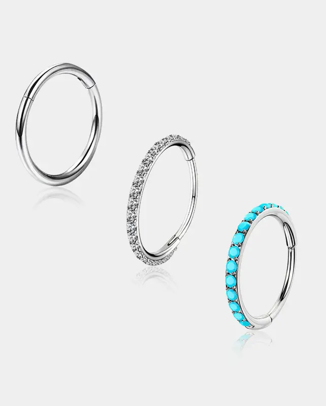 3PCS Minimalist Single Hoop Nose Rings Set - Silver / 7mm