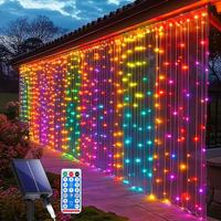 Solar Powered Curtain Light, 300LED Waterproof LED String Light with Remote Control, Decorative Light for Home Garden Party W...