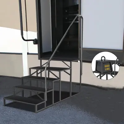 Garvee 5 Step RV Steps with Handrails, 660 lbs Capacity, Anti-Slip Wide Panels, Alloy Steel, Ergonomic Handrail, Portable, fo...