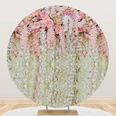 Pink And White Floral Tassel Round Wedding Backdrop - Aperturee