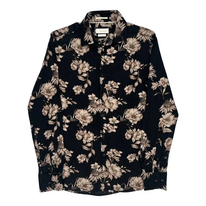 Porter & Ash Patterned Shirt - Medium Black Cotton Blend