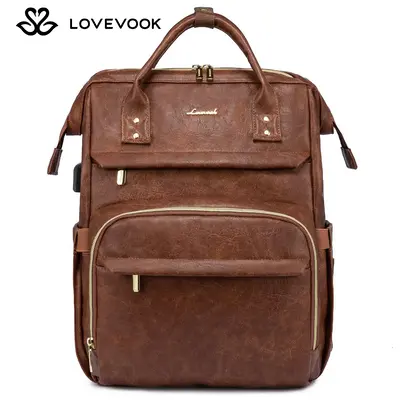 LOVEVOOK Fall Vegan Leather Laptop Backpack with USB Port for Women -Spring Glow Up College, Business, Work, Teacher, Travel,...