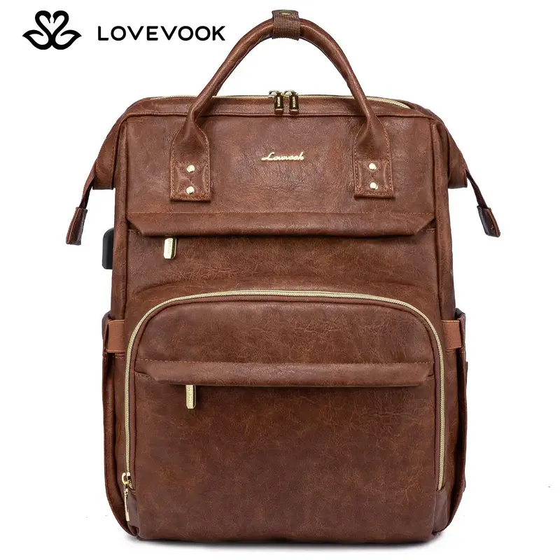 LOVEVOOK Fall Vegan Leather Laptop Backpack with USB Port for Women -Spring Glow Up College, Business, Work, Teacher, Travel,...