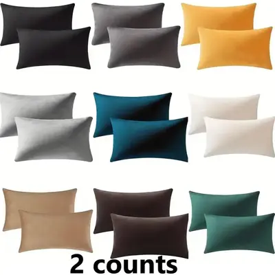 Solid Color Cushion Cover, 2 Counts/set Soft Comfortable Pillow Cover without Filler, Cushion Protector for Home Living Room ...