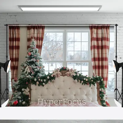 Snowy Window Scene Christmas Vibe Headboard Backdrop - Aperturee