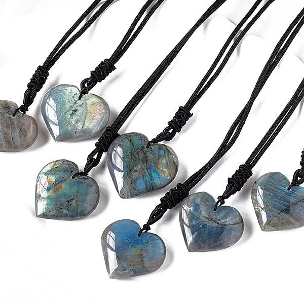 Natural Labradorite Heart Pendant Necklaces