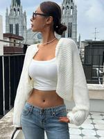 Women's Plain Lantern Sleeve Crop Cardigan, Comfort Casual Long Sleeve Open Front Knitwear for Spring & Fall, Fashion Women...