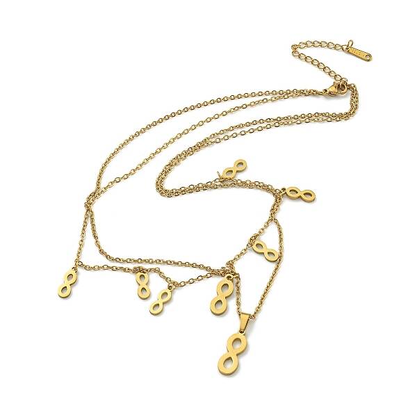 Ion Plating(IP) 304 Stainless Steel Double Layer 8 pendant Necklaces