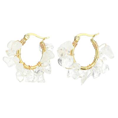 Natural Quartz Crystal Chips Braided Hoop Earrings