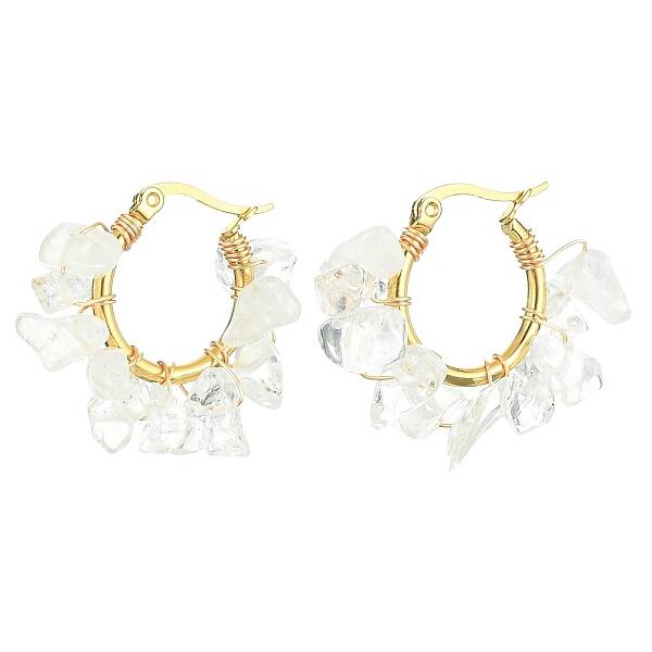 Natural Quartz Crystal Chips Braided Hoop Earrings