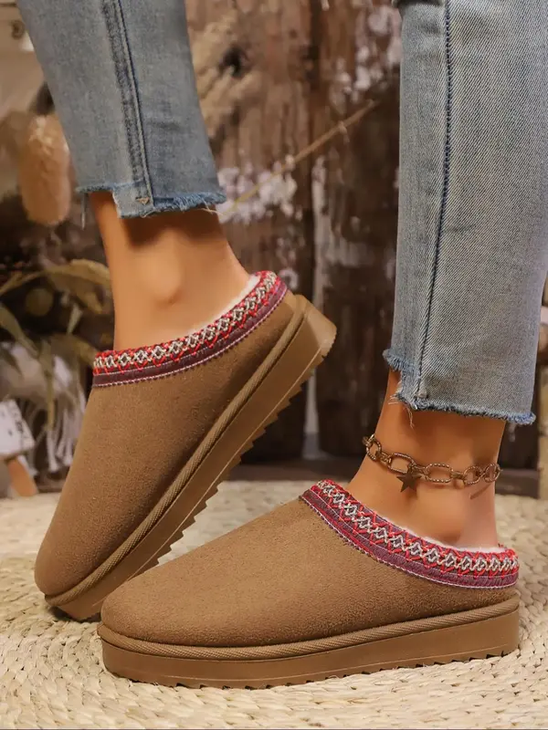 Women's Fashionable Warm Slippers, 2024 New Style Casual Comfortable Home Slippers for Winter, Fluffy Plush Lining Slippers f...